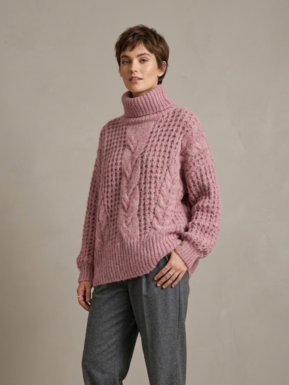 Gentle Fawn Rose Pink Oversized Turtleneck Sweater | Size Large